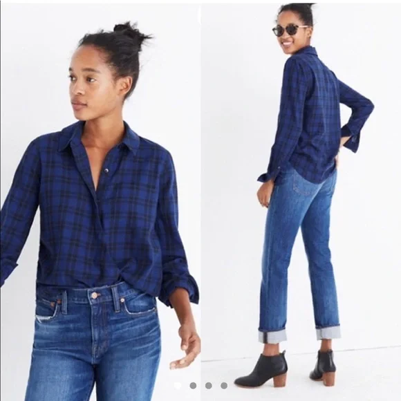madewell wrap front shirt in arion plaid - Picture 1 of 7